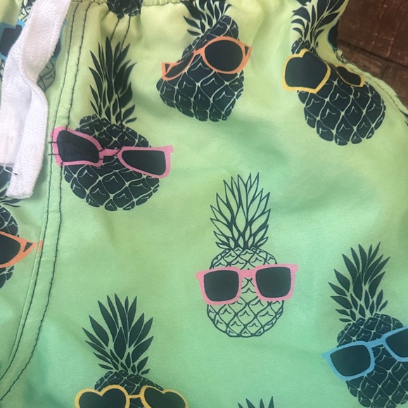 Kids Pineapple Print Green swim Shorts - Picture 3 of 5
